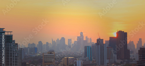 The sunset sky scene in a cityscape town  Bangkok  Thailand.