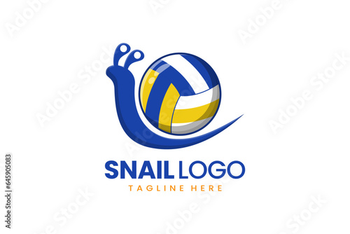 Flat modern simple logo snail volley ball logo template icon symbol vector design illustration