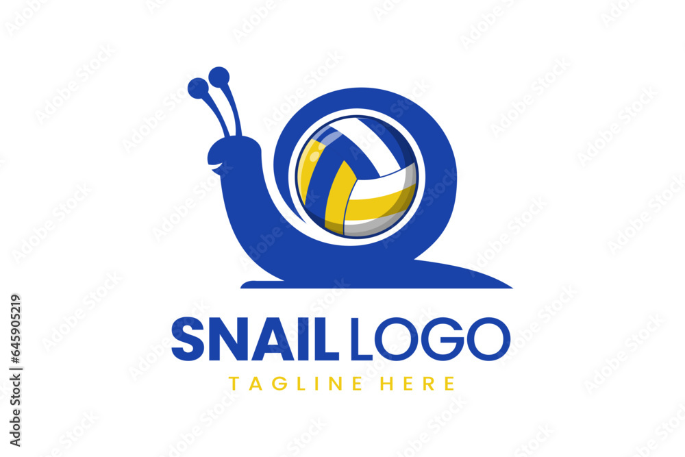 Flat modern simple logo snail volley ball logo template icon symbol vector design illustration Flat modern simple logo snail volley ball logo template icon symbol vector design illustration