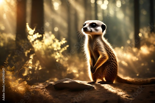 artistic shot of Meerkat , present in forest , sun rays are also present , hd