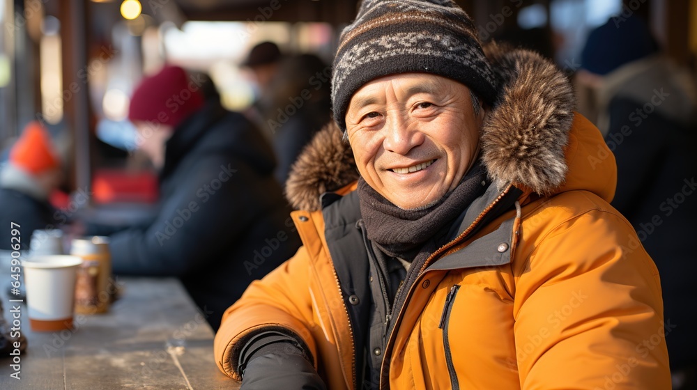 Fototapeta premium Smiling retired asian man. AI Generated.