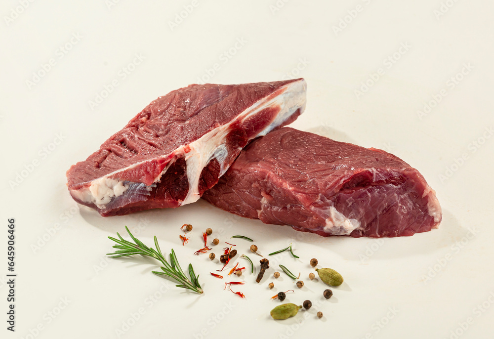 raw beef steak isolated on white background, copy space , 