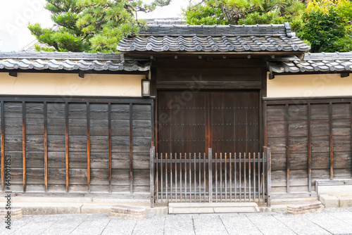 Wooden door and wall of traditional Japanese old house