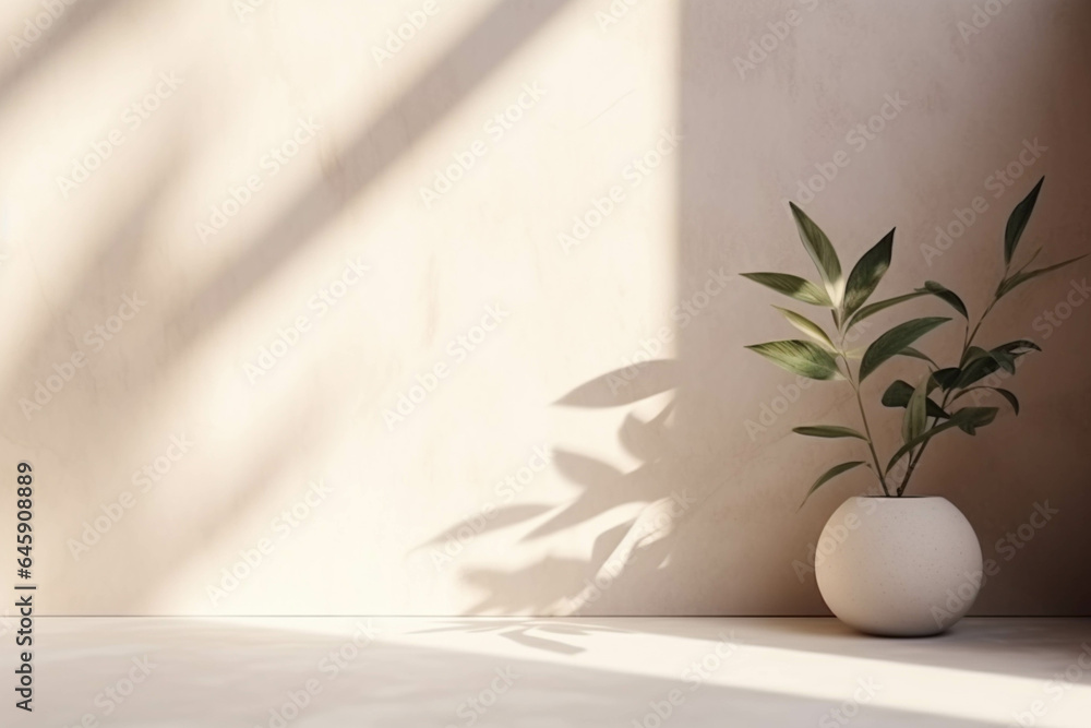 Minimalistic light background with blurred foliage shadow on a light wall. Minimalistic light background with blurred foliage shadow on a light wall.
