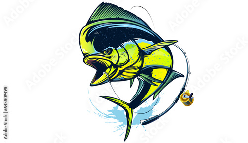 Mahi mahi emblem. Mahi fishing vector illustration. Healthy food. Saltwater fishing. Dolphin fish.