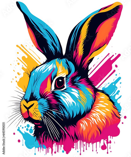 Colorful Rabbit Head Pop Art Portrait Illustration © Shahriar507