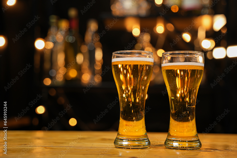 Bartender Serve beer, on wood bar, 