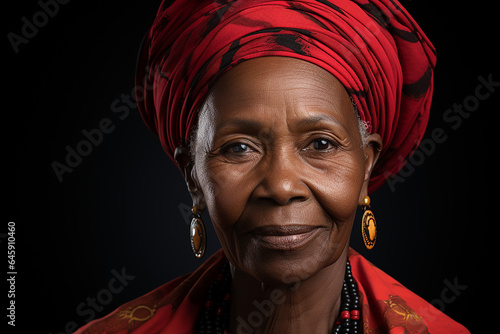Studio portrait of elegant old ederly african woman on different colours background