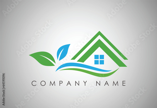 Natural eco house logo with a combination of a house and plants