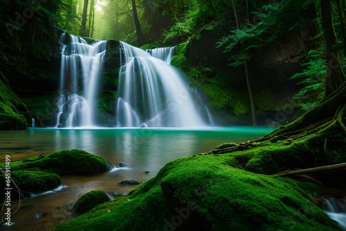  Discovering a Hidden Waterfall Serenely Cascading Through Verdant Lushness in the Heart of a Secluded Enchanted Forest  an Oasis of Tranquility and Serenity 