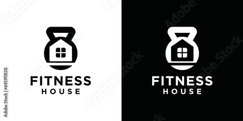 Kettlebell and Home fitness logo design. fitness healthy home logo. combination of Kettlebell and house icon