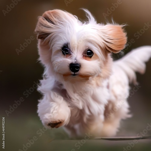On the run. maltipu little dog is posing