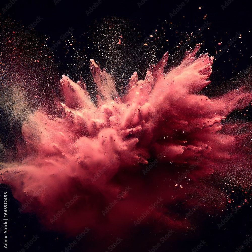 Red powder explosion cloudsfreeze motion of white dust particle splash