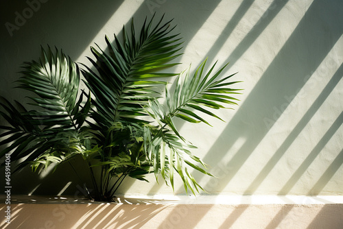 Shadow of palm leaf on white background