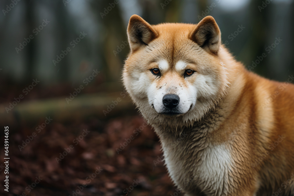 Akita dog in the woods Akita dog in the woods