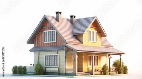 3d illustration of small house with a chimney on white background real estate concept, generate ai © Graphicsstudio 5