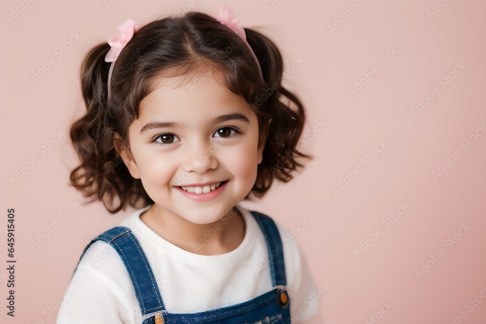 Child Portrait Young Girl on Pink Studio Background Child Portrait Young Girl on Pink Studio Background
