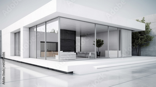 Side view of modern office building with concrete walls and floor. 3d rendering generative ai