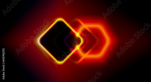 abstract futuristic background with neon geometric shape movement speed on the night sky. Rhombus frame with copy space. vector illustration. dark background