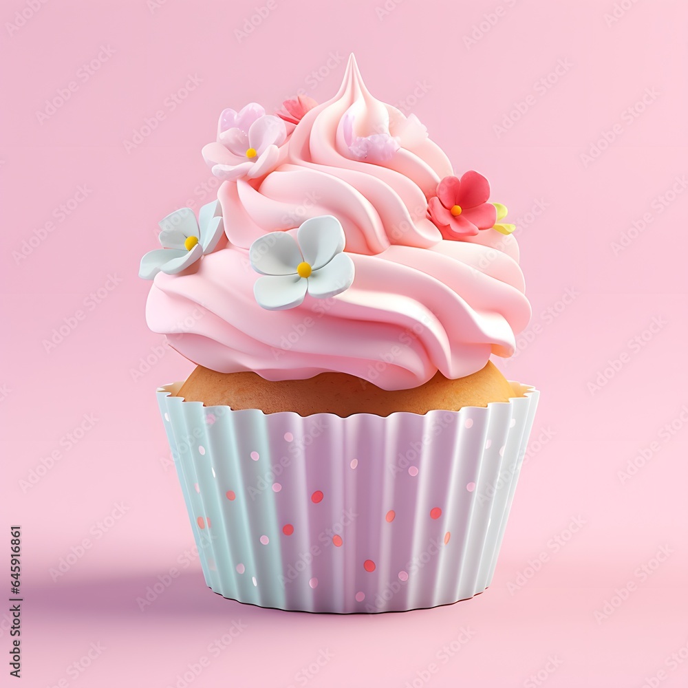 Cupcake 3d clay icon on pastel color background. Cupcake 3d clay icon on pastel color background.