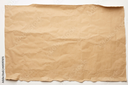 Parchment for baking culinary. Brown baking paper sheet isolated on white background, top view.