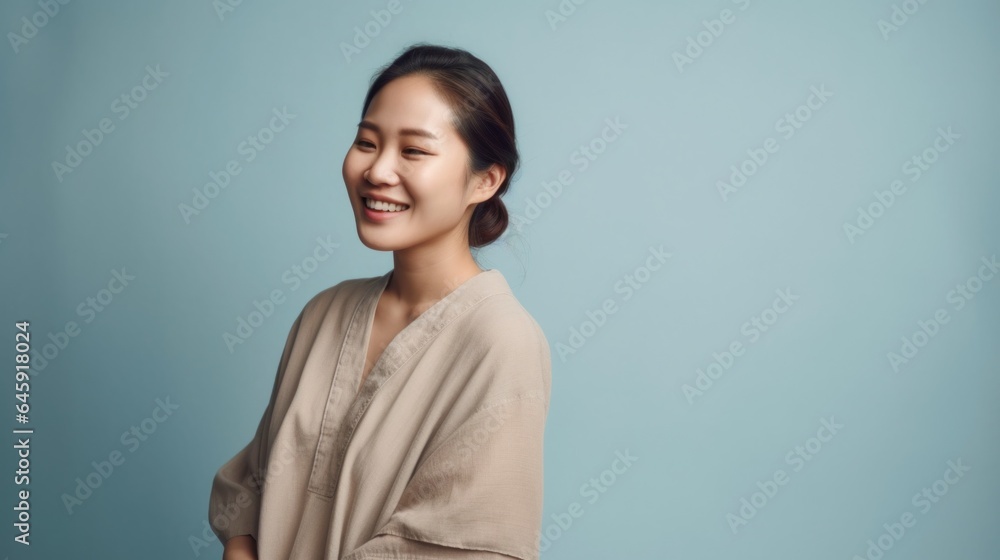 A young Asian expectant mother exuding pure joy in a studio backdrop. Generative AI A young Asian expectant mother exuding pure joy in a studio backdrop. Generative AI