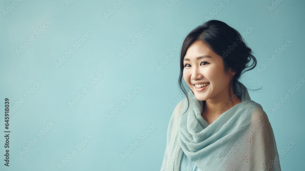A radiant Asian pregnant woman, full of happiness, in a studio setting. Generative AI A radiant Asian pregnant woman, full of happiness, in a studio setting. Generative AI