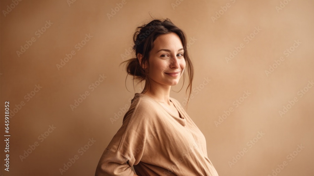 A radiant pregnant woman in a studio setting. Generative AI A radiant pregnant woman in a studio setting. Generative AI