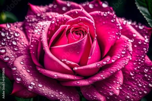 beautiful view of rose with water droplets and dew drops on petal 