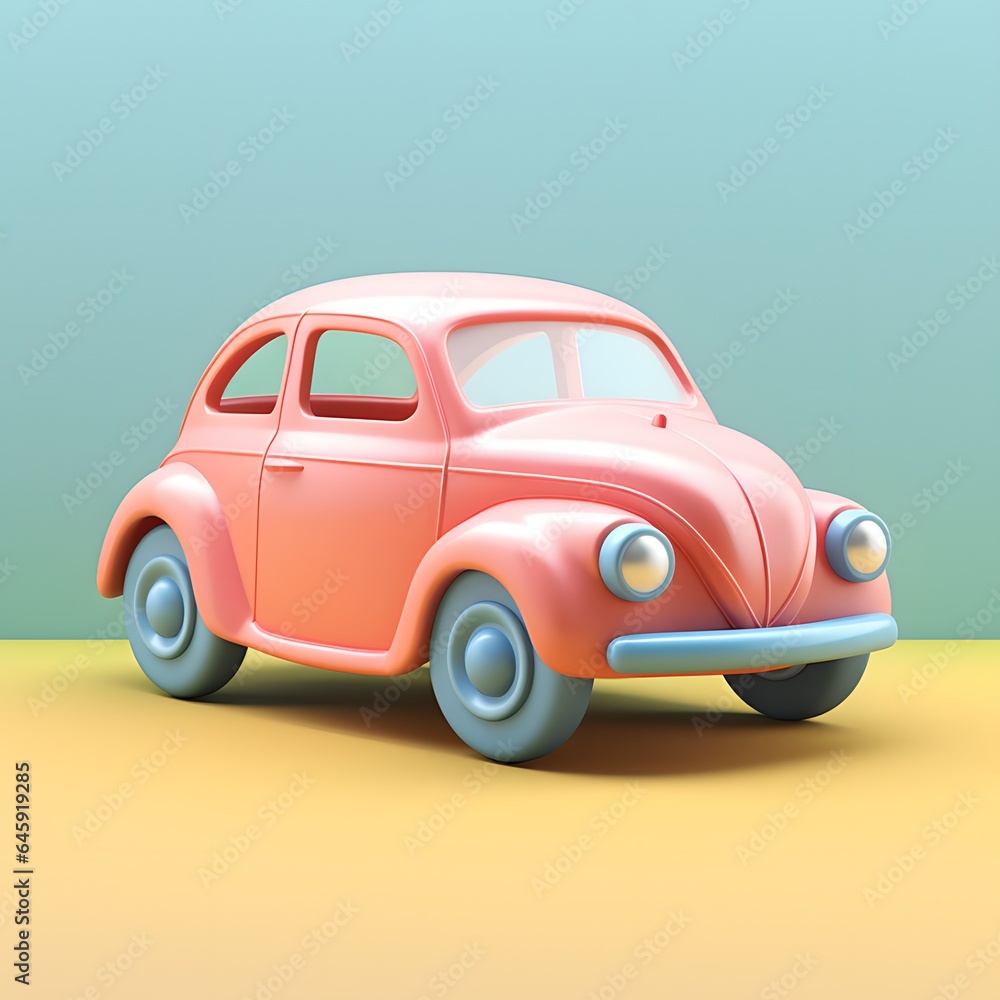 Car in 3d clay style icon on pastel color background.