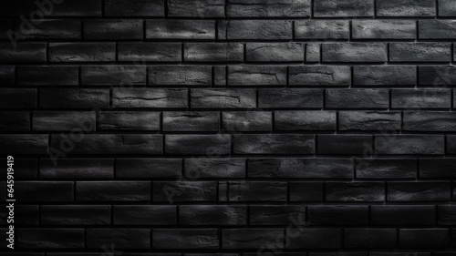 Black brick wall background. Black brick wall texture. Black brick wall background generative ai