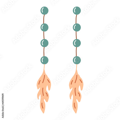 Tribal jewelry earrings beaded hand drawn elements. Poster design. Vector illustration.