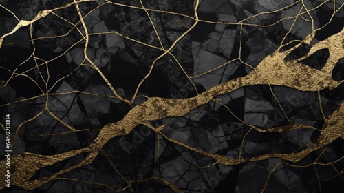 Luxury black and gold marble background with cracks. 3d rendering generative ai © Graphicsstudio 5