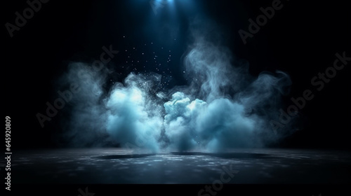 Dark scene with smoke and spotlights  3d render abstract background generative ai