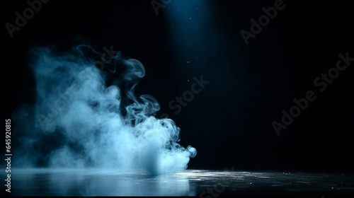 Dark scene with smoke and spotlights, 3d render abstract background generative ai