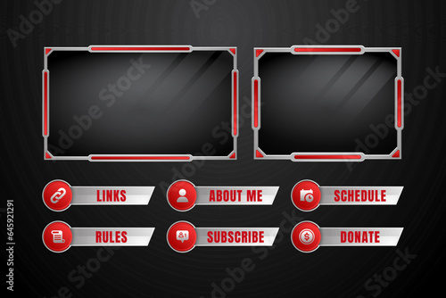 Set of modern design elements for overlay game streaming screen panel. Game frame for streamers and online video.