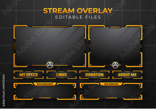 Set of modern design elements for overlay game streaming screen panel. Game frame for streamers and online video.