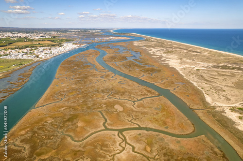 Aerial view of the Nature Reserve Ria Formosa in Olhao, Algarve, Portugal photo