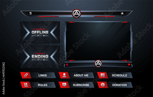 Set of modern design elements for overlay game streaming screen panel. Game frame for streamers and online video.