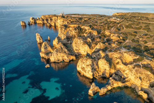Aerial view of the Algarve sea coast outside Lagos town, Portugal