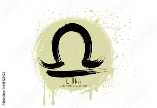 astrology of the zodiac, Brush hand drawn Calligraphic zodiac signs, Grunge Round zodiac sign Libra. Vector astrology illustration with brush stroke drawing