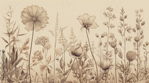 Vintage floral background with poppies and wildflowers. generative ai