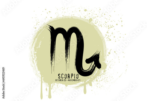 astrology of the zodiac, Brush hand drawn Calligraphic zodiac signs, Grunge Round zodiac sign Scorpio. Vector astrology illustration with brush stroke drawing