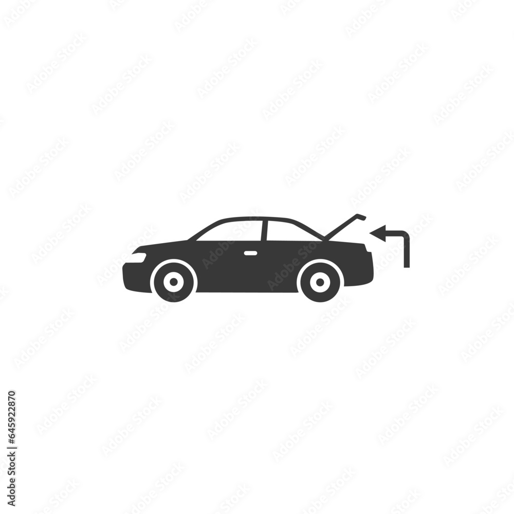Car with open trunk icon, self export, boot pickup, receive package, currier order delivery, editable stroke vector illustration flat sign