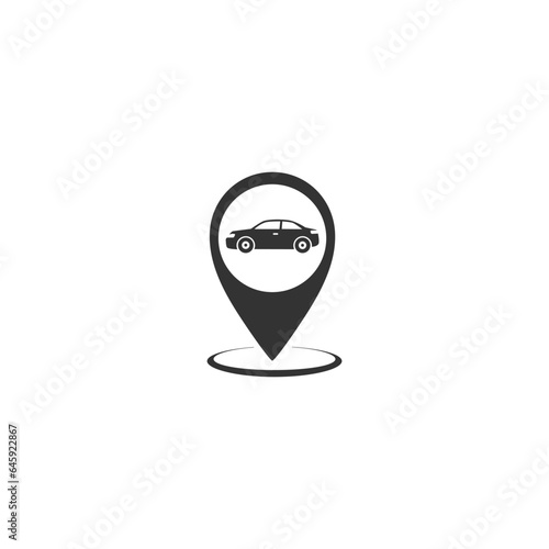 Car and pin icon, vector design flat sign