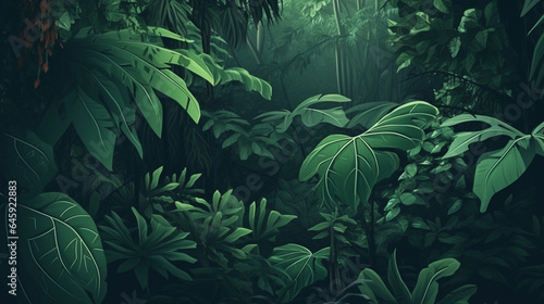 Tropical leaves in the rain forest. Nature and environment concept. generative ai