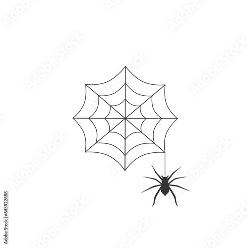 Cartoon spider in the web icon. Vector illustration
