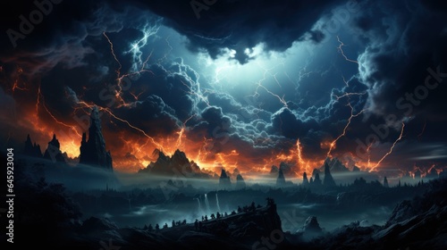 A series of surreal images of a lightning storm, rendered in a style that emphasizes its chaotic beauty. 