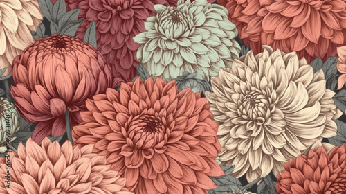 Seamless floral pattern with dahlias. Vector illustration. generative ai © Graphicsstudio 5