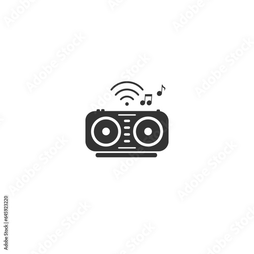 Wireless speaker with radio waves and musical note vector icon